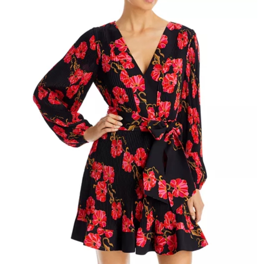 MILLY LIV Belted Mini Pleat. Poppy Dress. Red+Black. Size 4. Like New.